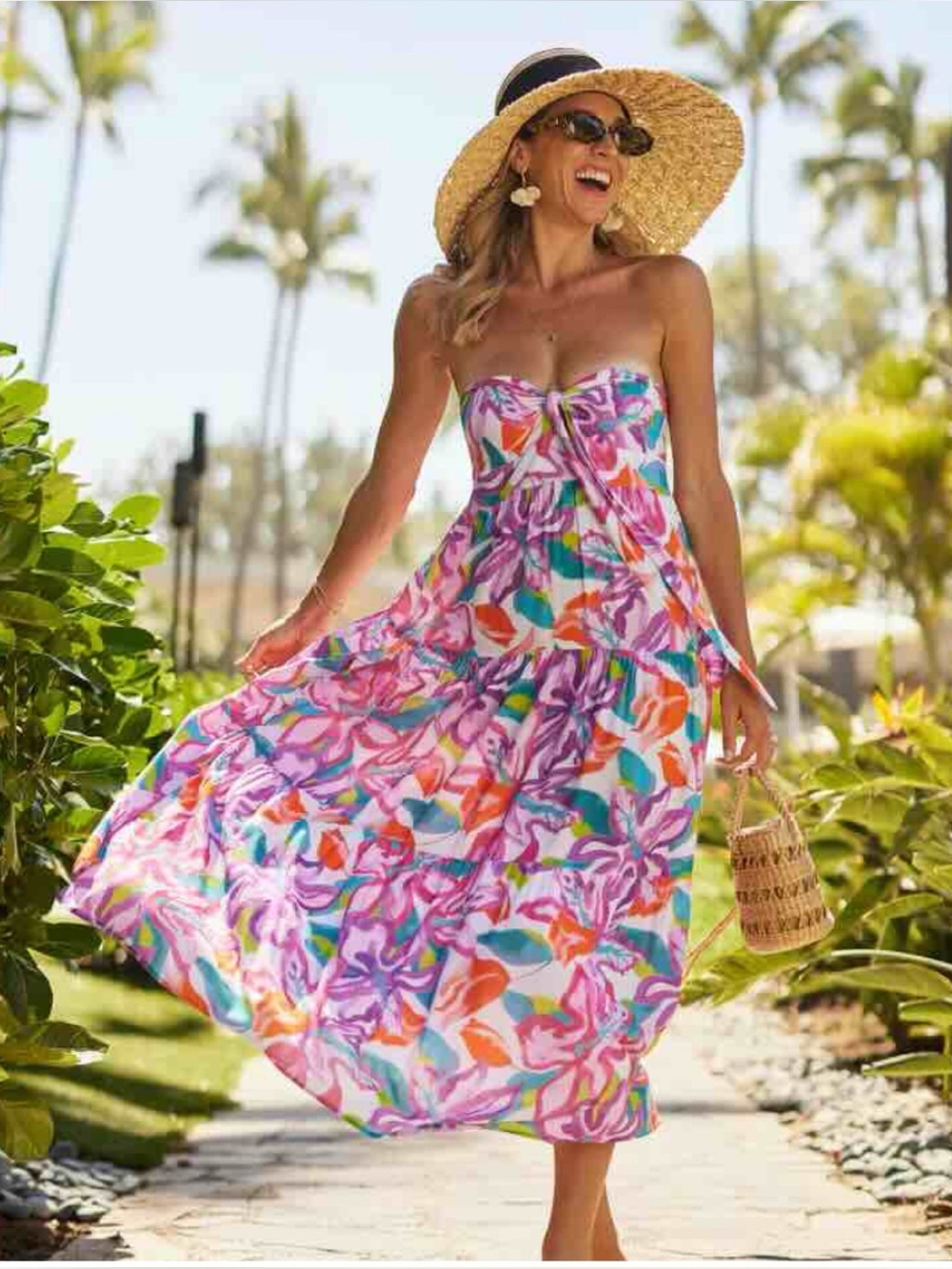 Kenny Flowers Kona Bandeau Strapless Floral Midi Dress Size XL ~ NWT